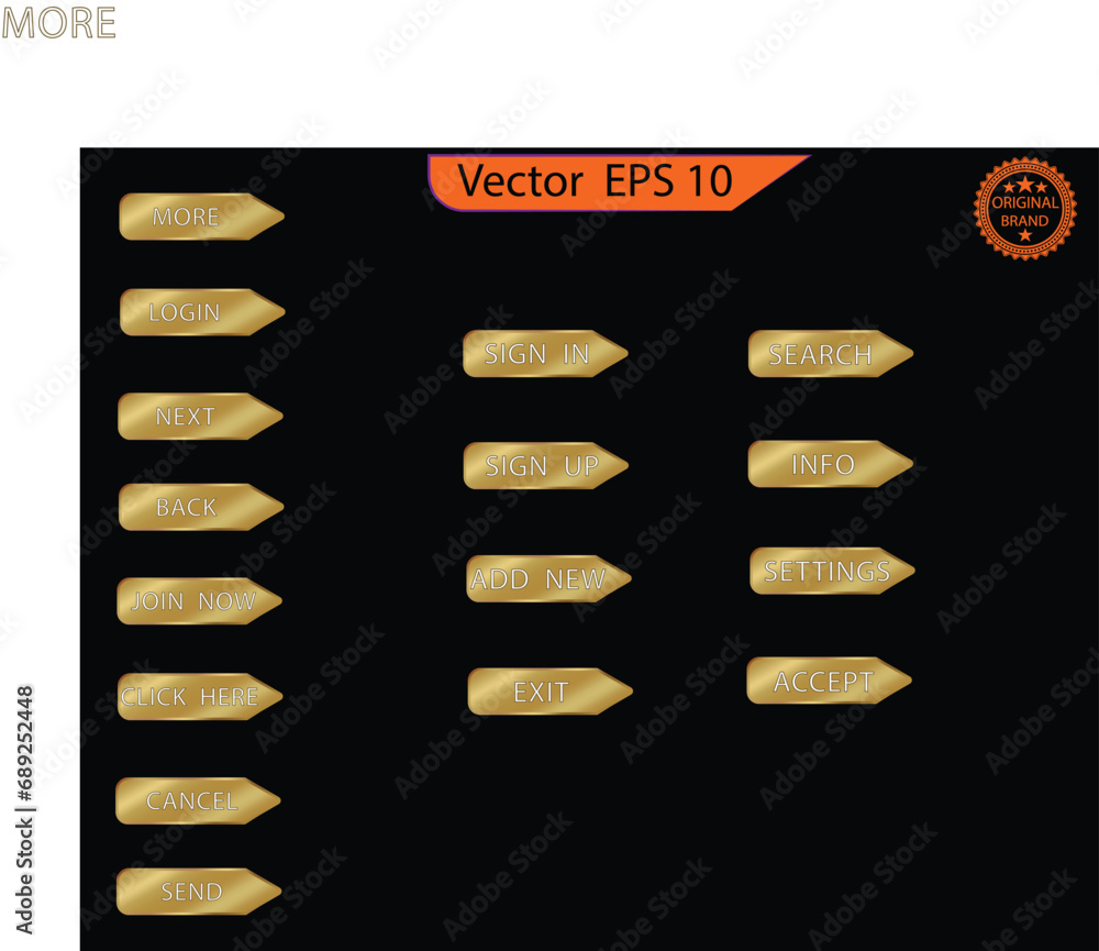 Wall mural set of glass gold buttons and sliders, web icons of different forms. gradient mesh. button set color