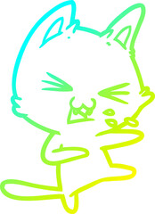 cold gradient line drawing of a cartoon cat hissing