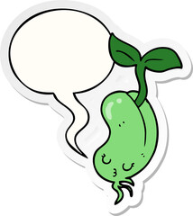 cartoon sprouting bean with speech bubble sticker