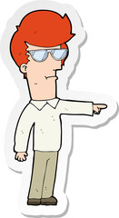 sticker of a cartoon man in glasses pointing
