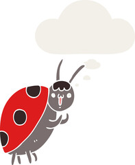 Naklejka premium cute cartoon ladybug with thought bubble in retro style