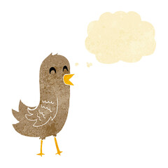 cartoon happy bird with thought bubble