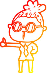 warm gradient line drawing of a cartoon woman wearing spectacles