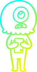 cold gradient line drawing of a cartoon cyclops alien spaceman
