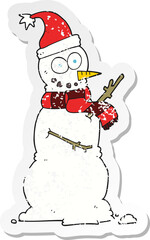 retro distressed sticker of a cartoon snowman