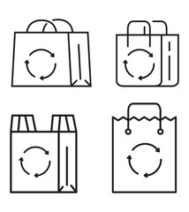 Plastic bag with recycle icon. Triangle rotation arrow recycle sign.Reusable ecological preservation package.Outline vector illustration.Isolated on white background.