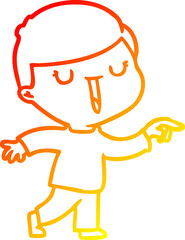 warm gradient line drawing of a cartoon happy boy