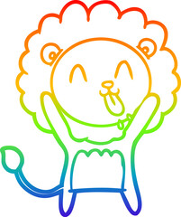 rainbow gradient line drawing of a happy cartoon lion