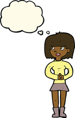 cartoon friendly woman with thought bubble