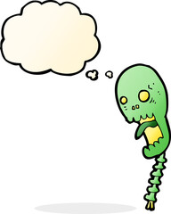 funny cartoon skull with thought bubble