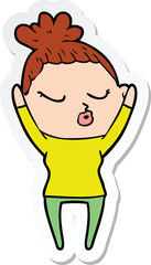 sticker of a cartoon calm woman