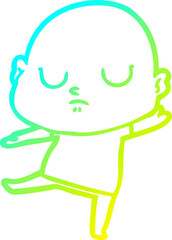 cold gradient line drawing of a cartoon bald man