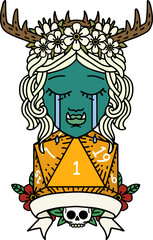 Retro Tattoo Style crying orc druid character with natural one roll