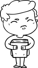 cartoon annoyed man with book