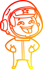 warm gradient line drawing of a cartoon laughing astronaut