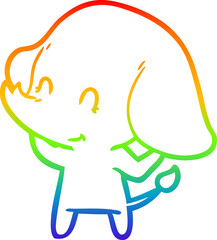 rainbow gradient line drawing of a cute cartoon elephant