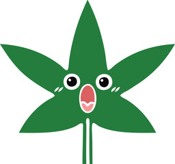 flat color retro cartoon of a marijuana leaf