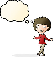 cartoon confused woman with thought bubble