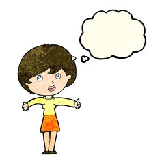 cartoon woman giving thumbs up with thought bubble