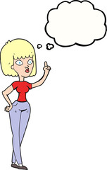 freehand drawn thought bubble cartoon woman with idea
