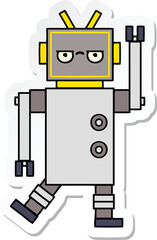 sticker of a cute cartoon annoyed robot