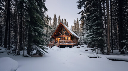 Secluded Cabin in Snowy Forest at Twilight - Valentine's Day