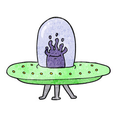 freehand textured cartoon flying saucer
