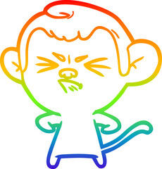 rainbow gradient line drawing of a cartoon angry monkey