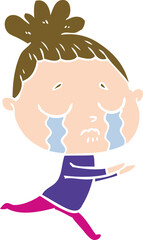 flat color style cartoon crying woman