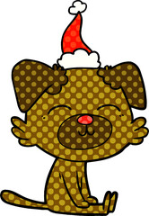 hand drawn comic book style illustration of a dog wearing santa hat