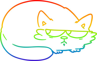rainbow gradient line drawing of a cartoon suspicious cat