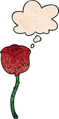 cartoon flower with thought bubble in grunge texture style