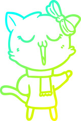 cold gradient line drawing of a cartoon cat