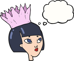 freehand drawn thought bubble cartoon woman wearing paper crown