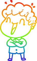 rainbow gradient line drawing of a cartoon happy man
