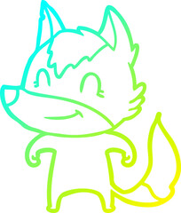 cold gradient line drawing of a friendly cartoon wolf