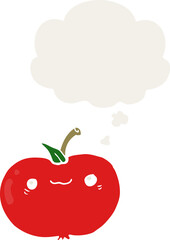 cartoon apple with thought bubble in retro style