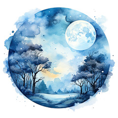 watercolor PSupermoon And Blue Moon clipart, Generative Ai