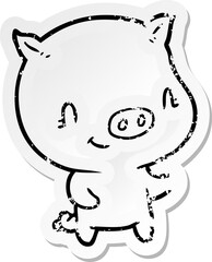 distressed sticker of a cartoon pig