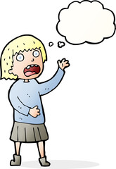 cartoon stressed out woman with thought bubble