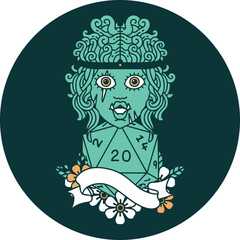 icon of half orc barbarian character with natural twenty dice roll