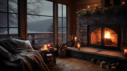 Cozy Winter Evening by the Fireplace in Rustic Home - Valentine's Day