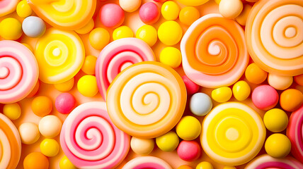 Fototapeta na wymiar Luscious pastel candies on clean orange.