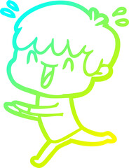 cold gradient line drawing of a cartoon laughing boy