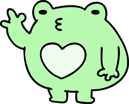 cartoon of a cute waving frog with love heart