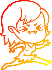 warm gradient line drawing of a annoyed cartoon vampire girl