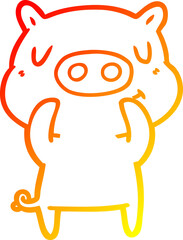 Obraz premium warm gradient line drawing of a cartoon content pig