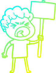 cold gradient line drawing of a cartoon furious man