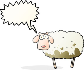 freehand drawn speech bubble cartoon muddy sheep
