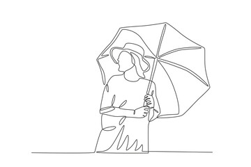 A woman wearing an umbrella. Spring one-line drawing